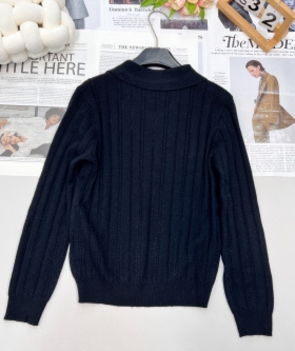 🖤Miu Miu Black Ribbed‑Knit Polo Collar Long‑Sleeve Sweater - Picture 2 of 8